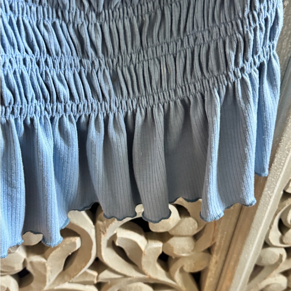 Altar'd State Blue Smocked Ruffled Blouse - Picture 2 of 4
